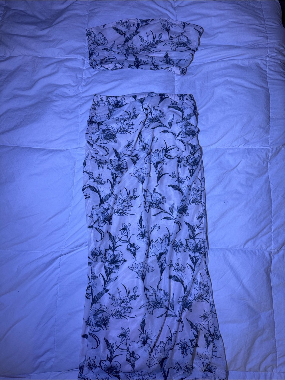 SHEIN Floral Two-Piece Tube Top and Maxi Skirt Set in White and Black